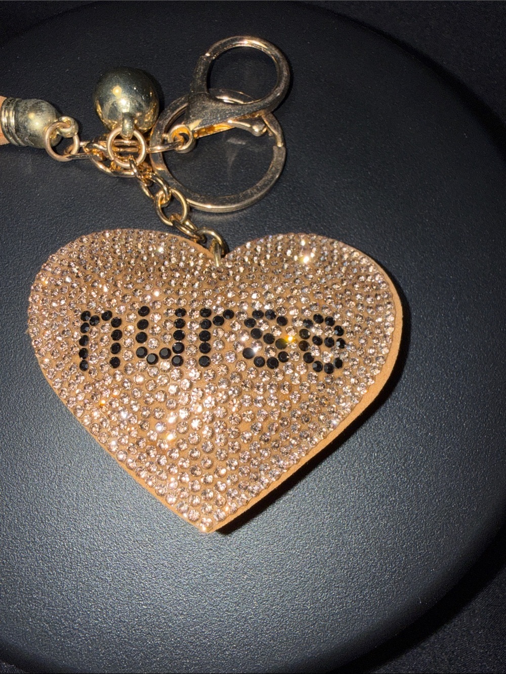 Crystal Heart Keychain Pendant with 'Puisse' Lettering - Gold